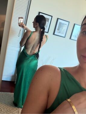 Emerald Green Satin Maxi Dress - backless